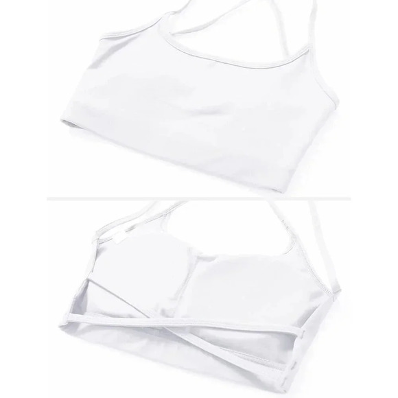 Women Strappy Backless Sports White Bra Fitness Criss Cross  Back Yoga Bra - Picture 5 of 8
